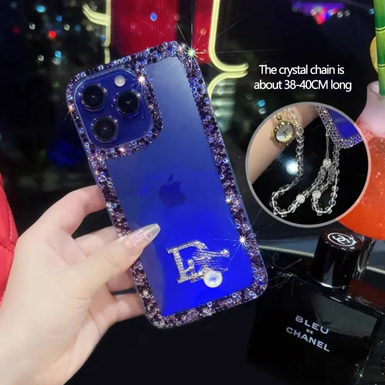 DIY trendy border rhinestone inlaid phone case ahome