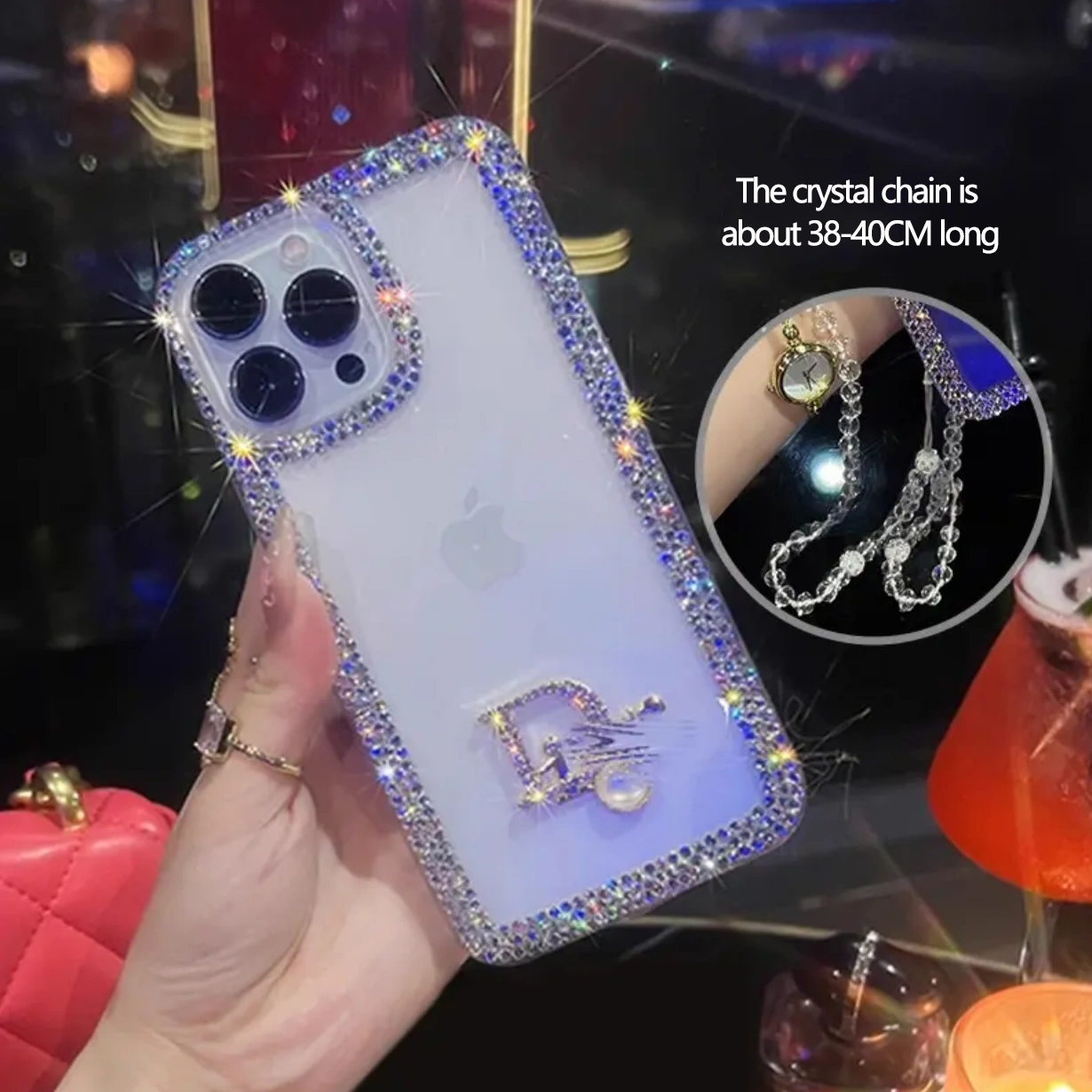 DIY trendy border rhinestone inlaid phone case ahome